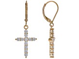 White Cubic Zirconia 18k Yellow Gold Over Sterling Silver Cross Earrings