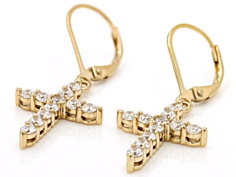 White Cubic Zirconia 18k Yellow Gold Over Sterling Silver Cross Earrings