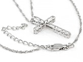 White Cubic Zirconia Platinum Over Sterling Silver Cross Pendant With Chain 1.00ctw