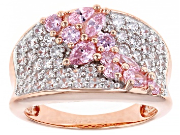 Picture of Pink And White Cubic Zirconia 18K Rose Gold Over Sterling Silver Ring 3.06ctw
