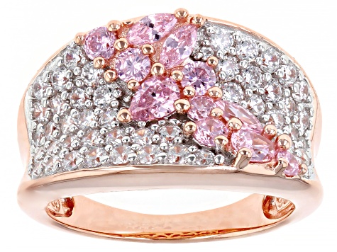Pink And White Cubic Zirconia 18K Rose Gold Over Sterling Silver Ring 3.06ctw