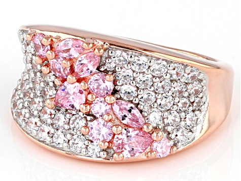 Pink And White Cubic Zirconia 18K Rose Gold Over Sterling Silver Ring 3.06ctw