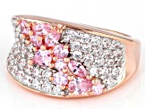 Pink And White Cubic Zirconia 18K Rose Gold Over Sterling Silver Ring 3.06ctw