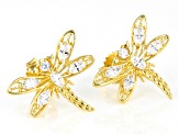 White Cubic Zirconia 18K Yellow Gold Over Sterling Silver Dragonfly Earrings 1.53ctw