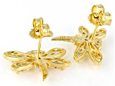 White Cubic Zirconia 18K Yellow Gold Over Sterling Silver Dragonfly Earrings 1.53ctw