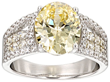Picture of Canary And White Cubic Zirconia Rhodium Over Sterling Silver Ring 7.64ctw