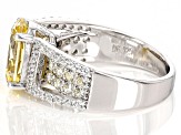Canary And White Cubic Zirconia Rhodium Over Sterling Silver Ring 7.64ctw