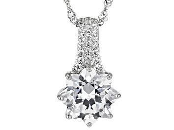 Picture of White Cubic Zirconia Rhodium Over Sterling Silver Flower Pendant With Chain 7.11ctw