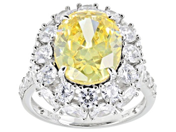Picture of Canary And White Cubic Zirconia Rhodium Over Sterling Silver Ring 13.13ctw