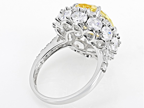 Canary And White Cubic Zirconia Rhodium Over Sterling Silver Ring 13.13ctw