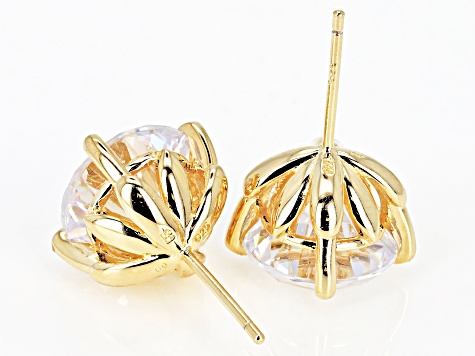 White Cubic Zirconia 18k Yellow Gold Over Sterling Silver Stud Earrings 7.76ctw