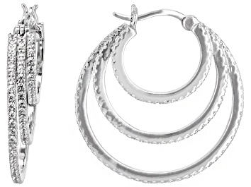 Picture of White Cubic Zirconia Platinum Over Sterling Silver Hoops 3.45ctw