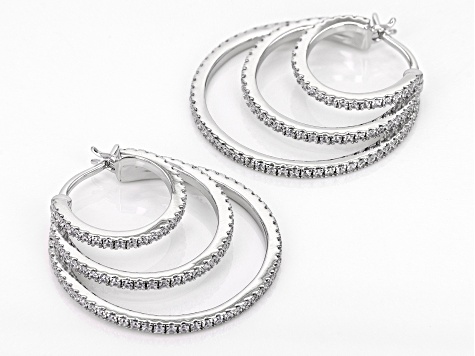 White Cubic Zirconia Platinum Over Sterling Silver Hoops 3.45ctw