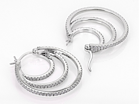 White Cubic Zirconia Platinum Over Sterling Silver Hoops 3.45ctw