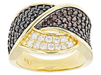 Picture of Black, Mocha, And White Cubic Zirconia 18k Yellow Gold Over Sterling Silver Ring 2.42ctw