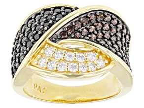 Black, Mocha, And White Cubic Zirconia 18k Yellow Gold Over Sterling Silver Ring 2.42ctw