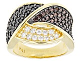 Black, Mocha, And White Cubic Zirconia 18k Yellow Gold Over Sterling Silver Ring 2.42ctw