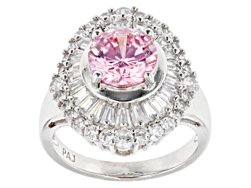 Picture of Pink And White Cubic Zirconia Platinum Over Sterling Silver Ring 5.38ctw