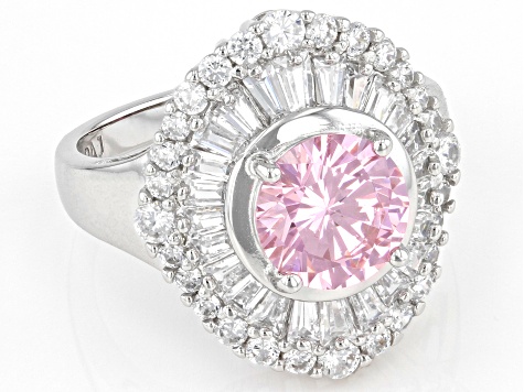 Pink And White Cubic Zirconia Platinum Over Sterling Silver Ring 5.38ctw