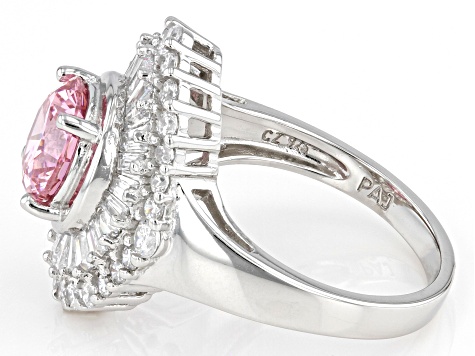 Pink And White Cubic Zirconia Platinum Over Sterling Silver Ring 5.38ctw