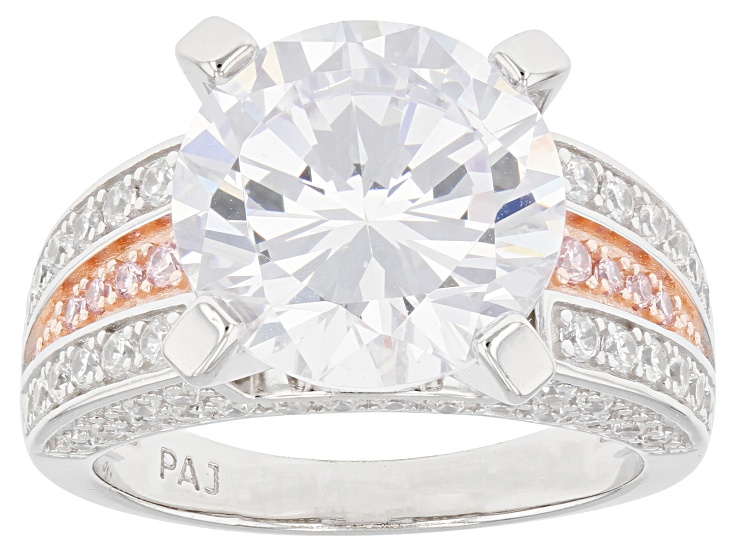 White And Pink Cubic Zirconia Platinum Over Sterling Silver