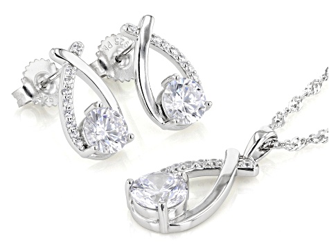 White Cubic Zirconia Rhodium Over Sterling Silver Jewelry Set 5.34ctw