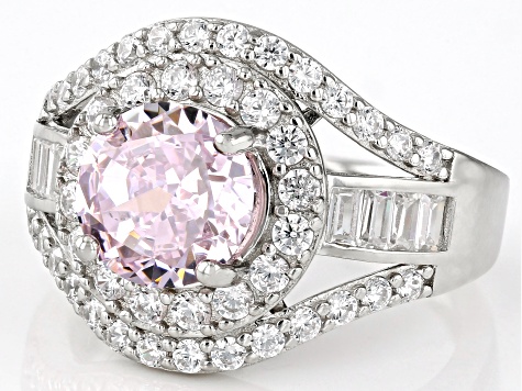 Pink And White Cubic Zirconia Platinum Over Sterling Silver Ring 9.37ctw