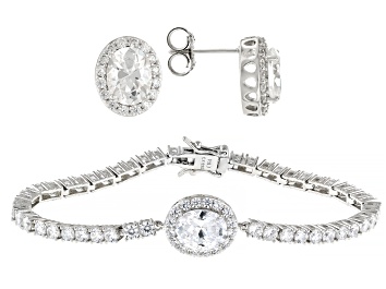 Picture of White Cubic Zirconia Rhodium Over Sterling Silver Jewelry Set 20.40ctw
