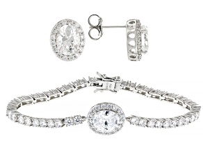 White Cubic Zirconia Rhodium Over Sterling Silver Jewelry Set 20.40ctw