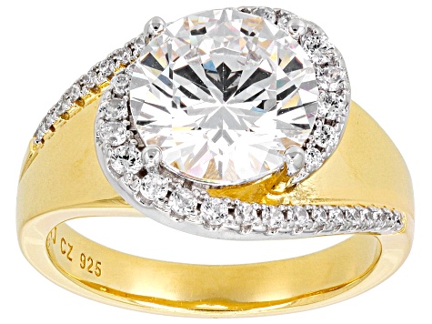 White Cubic Zirconia 18k Yellow Gold And Rhodium Over Sterling Silver ...
