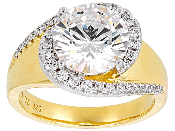 White Cubic Zirconia 18k Yellow Gold And Rhodium Over