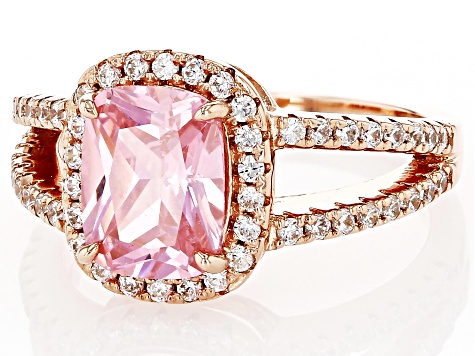 Pink And White Cubic Zirconia 18k Rose Gold Over Sterling Silver Ring 4.72ctw