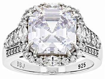 Picture of White Cubic Zirconia Rhodium Over Sterling Silver Asscher Cut Ring 9.01ctw
