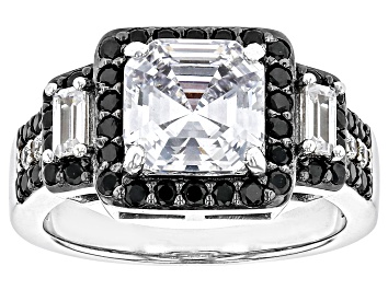 Picture of Black And White Cubic Zirconia Rhodium Over Sterling Silver Asscher Cut Ring 5.73ctw