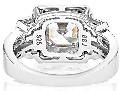 Black And White Cubic Zirconia Rhodium Over Sterling Silver Asscher Cut Ring 5.73ctw