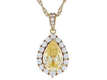 Picture of Canary And White Cubic Zirconia 18K Yellow Gold Over Sterling Silver Pendant With Chain 7.44ctw