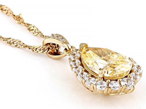 Canary And White Cubic Zirconia 18K Yellow Gold Over Sterling Silver Pendant With Chain 7.44ctw
