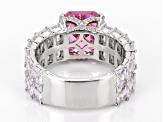Pink And White Cubic Zirconia Rhodium Over Sterling Silver Asscher Cut Ring 19.48ctw