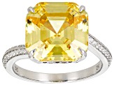 Yellow And White Cubic Zirconia Platinum Over Sterling Silver Asscher Cut Ring 13.80ctw