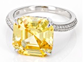 Yellow And White Cubic Zirconia Platinum Over Sterling Silver Asscher Cut Ring 13.80ctw