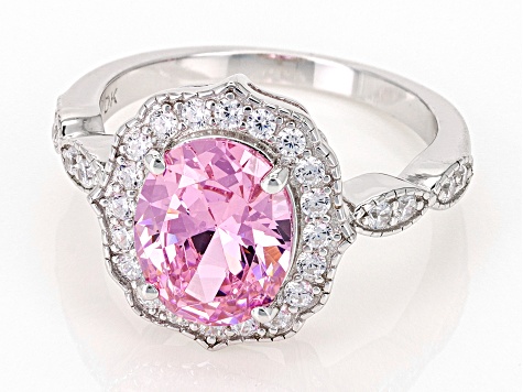 Pink And White Cubic Zirconia Rhodium Over Sterling Silver Ring 4.71ctw