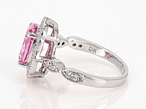 Pink And White Cubic Zirconia Rhodium Over Sterling Silver Ring 4.71ctw