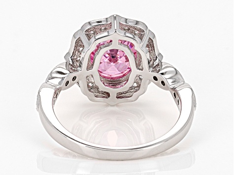 Pink And White Cubic Zirconia Rhodium Over Sterling Silver Ring 4.71ctw