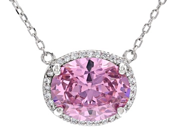 Picture of Pink And White Cubic Zirconia Rhodium Over Sterling Silver Necklace 6.83ctw