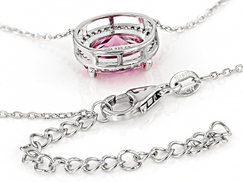 Pink And White Cubic Zirconia Rhodium Over Sterling Silver Necklace 6.83ctw