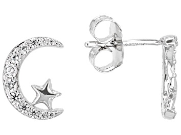 Picture of White Cubic Zirconia Rhodium Over Sterling Silver Celestial Earrings 0.76ctw