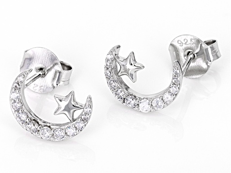 White Cubic Zirconia Rhodium Over Sterling Silver Celestial Earrings 0.76ctw