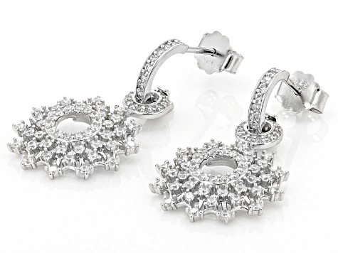 White Cubic Zirconia Rhodium Over Sterling Silver Snowflake Earrings 3.05ctw