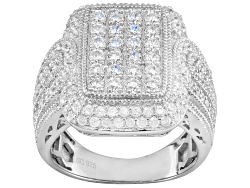 White Cubic Zirconia Rhodium Over Sterling Silver Ring 1.89ctw