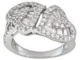 White Cubic Zirconia Rhodium Over Sterling Silver Heart Ring 1.66ctw